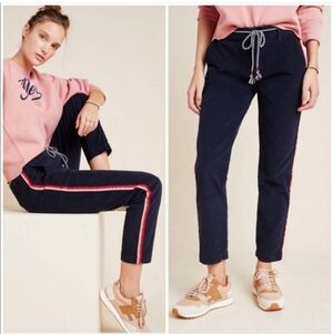 Sundry Anthropologie navy blue side stripe corduroy rope belt pants sz 30 new